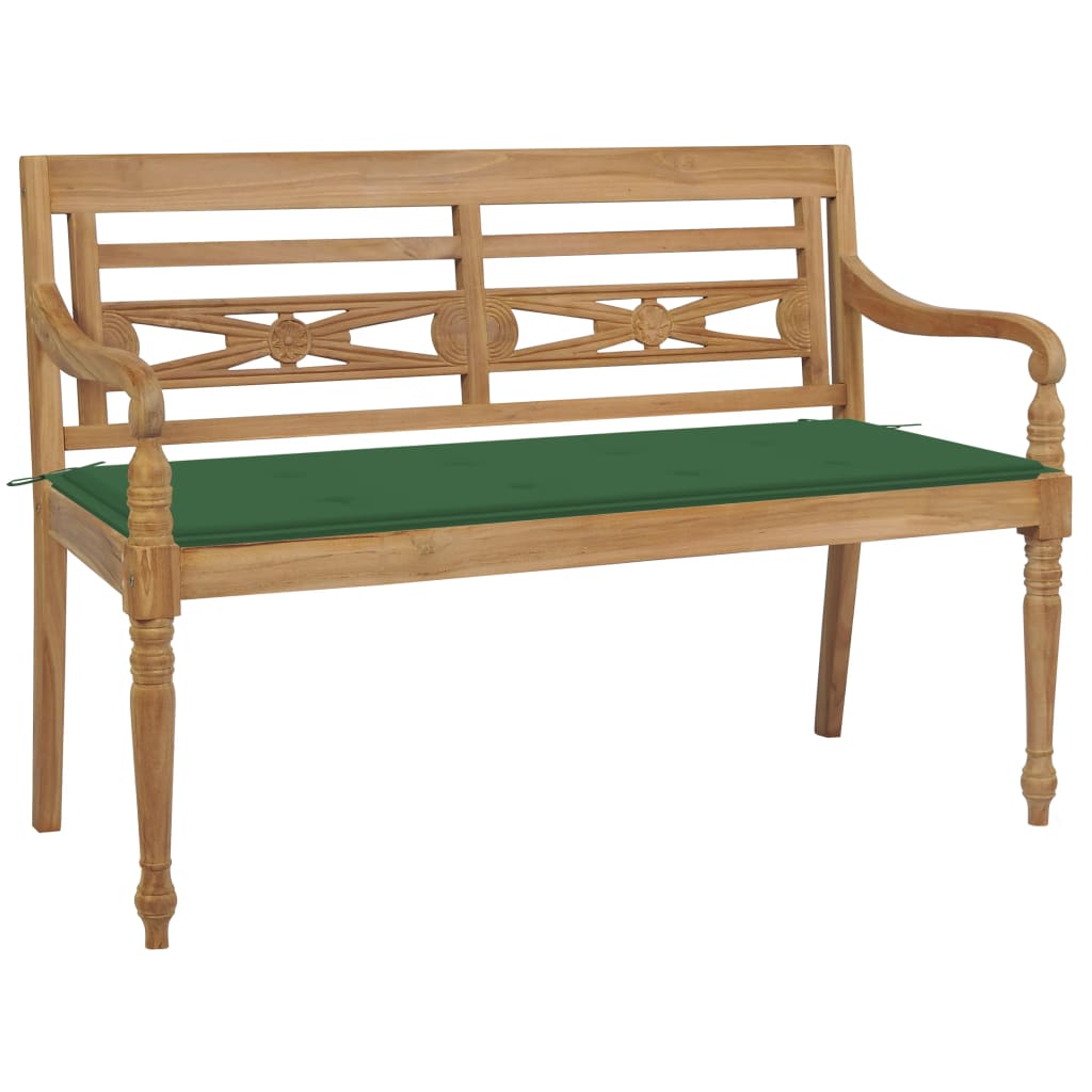 Panca Batavia con Cuscino Verde 120 cm in Massello di Teak cod mxl 45799