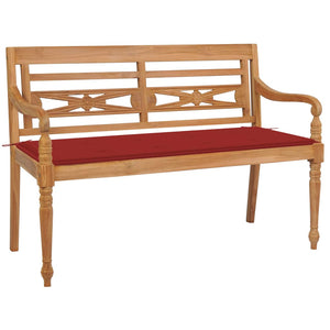 Panca Batavia con Cuscino Rosso 120 cm in Massello di Teak cod mxl 45770