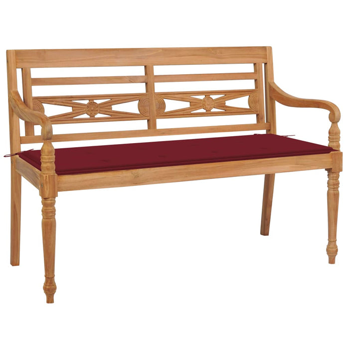 Panchina Batavia con Cuscino Rosso Vino 120cm in Teak Massello cod mxl 45769