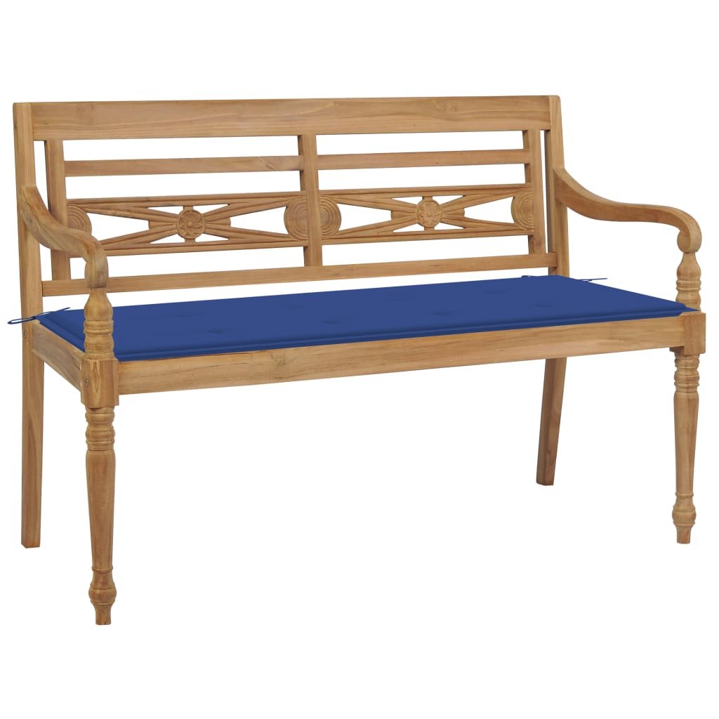 Panca Batavia con Cuscino Blu Reale 120 cm in Massello di Teak cod mxl 44821