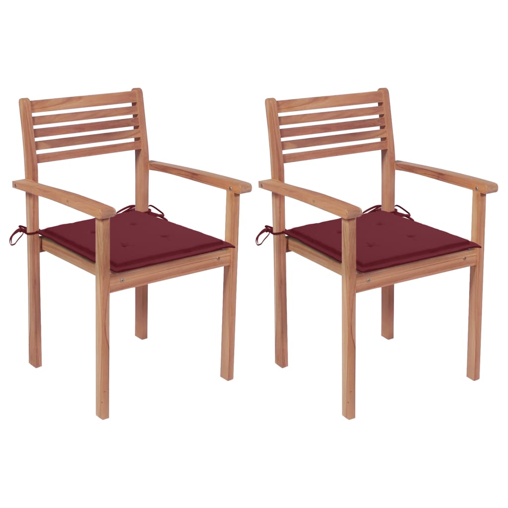 Sedie da Giardino 2 pz con Cuscini Rosso Vino Massello di Teak cod mxl 73728