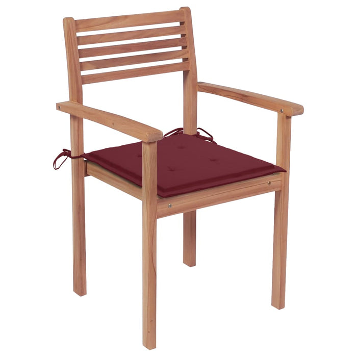 Sedie da Giardino 2 pz con Cuscini Rosso Vino Massello di Teak cod mxl 73728