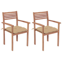 Sedie da Giardino 2 pz con Cuscini Beige Massello di Teak 3062280