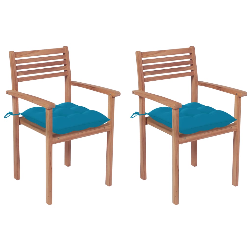 Sedie da Giardino 2 pz con Cuscini Azzurro in Massello di Teak cod mxl 74610