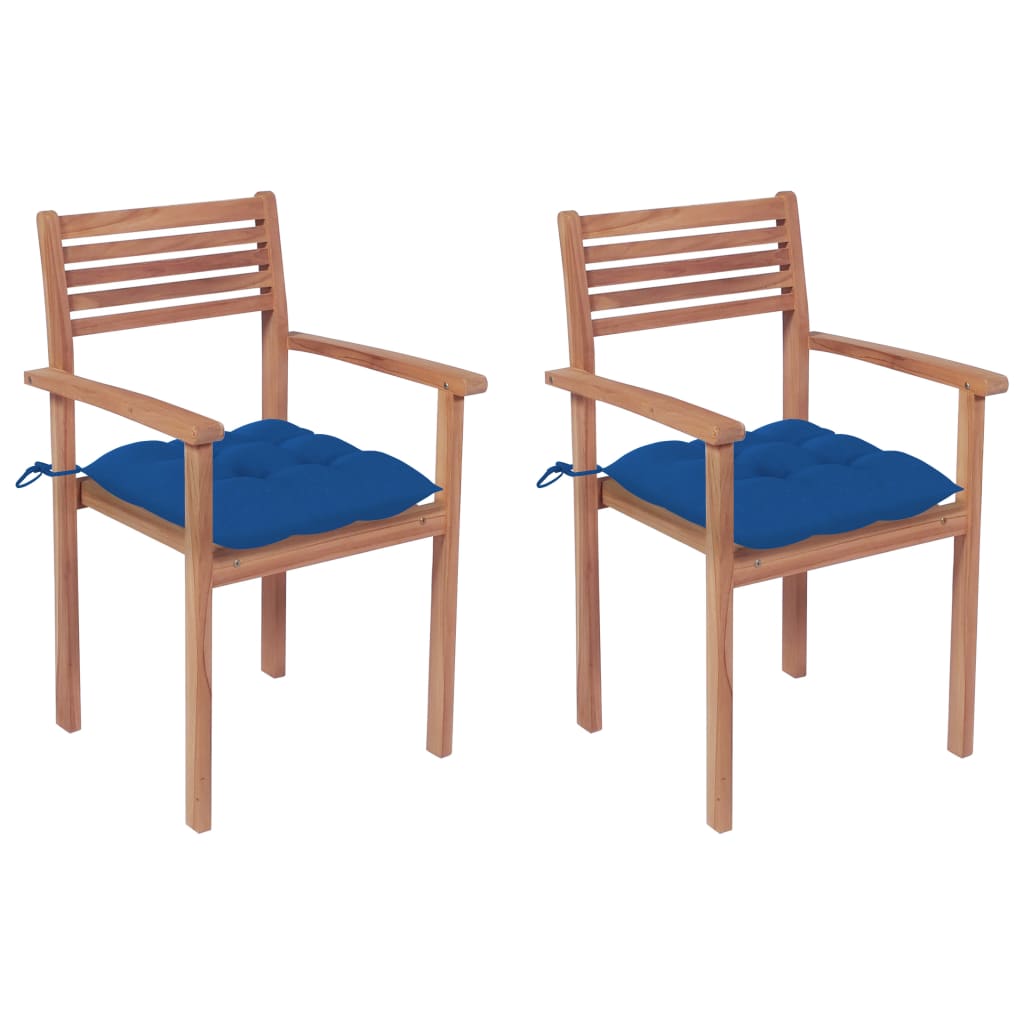 Sedie da Giardino 2 pz con Cuscini Blu in Massello di Teak cod mxl 73730