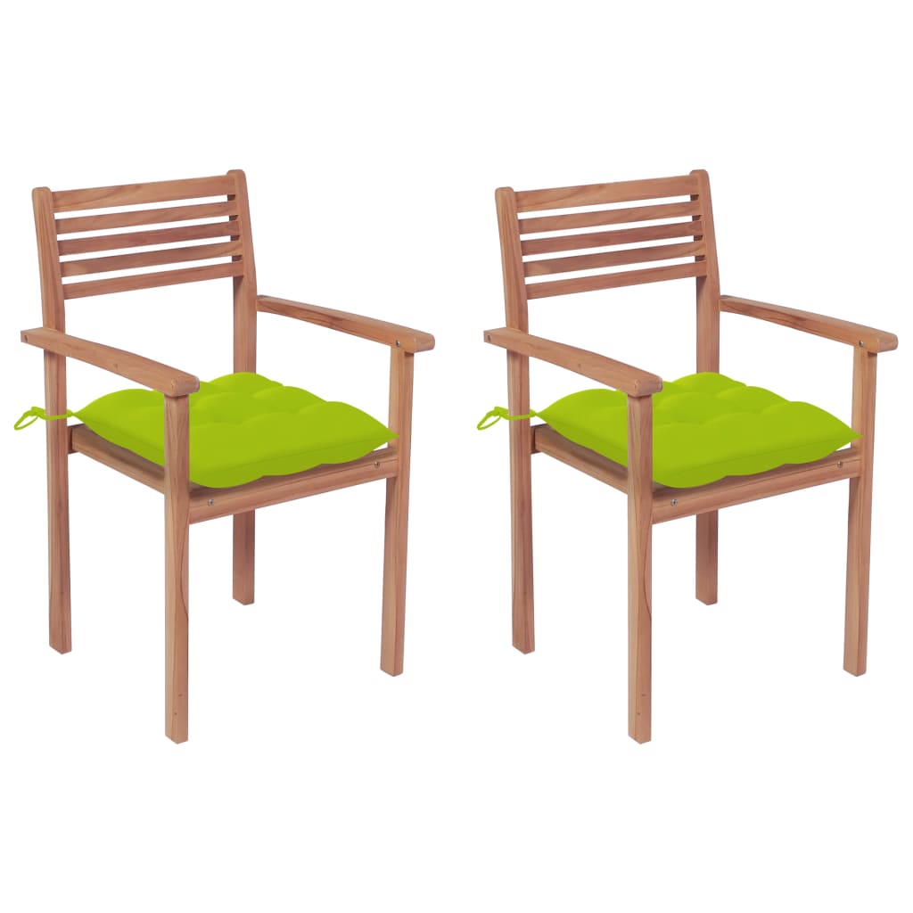 Sedie da Giardino 2 pz Cuscini Verde Brillante Legno di Teak cod mxl 75938