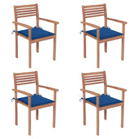 Sedie da Giardino 4 pz con Cuscini Blu Reale Massello di Teak cod mxl 73744