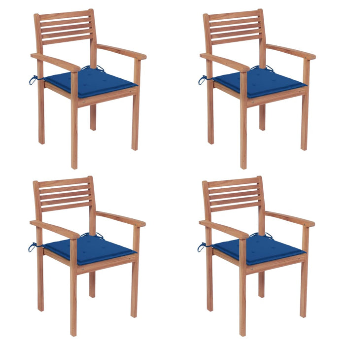 Sedie da Giardino 4 pz con Cuscini Blu Reale Massello di Teak cod mxl 73744