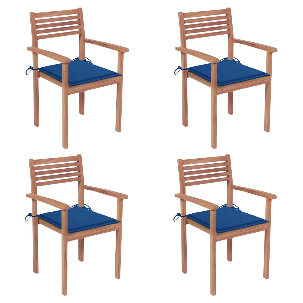 Sedie da Giardino 4 pz con Cuscini Blu Reale Massello di Teak 3062299