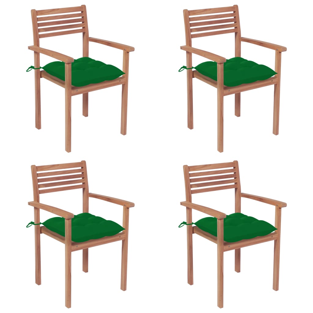 Sedie Giardino 4 pz con Cuscini Verdi in Massello di Teak cod mxl 7151