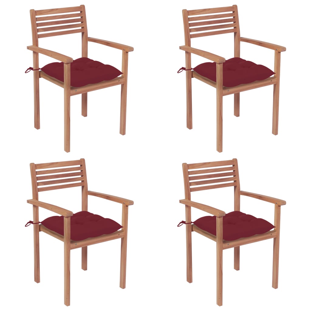 Sedie da Giardino 4 pz con Cuscini Rosso Vino Massello di Teak cod mxl 6160