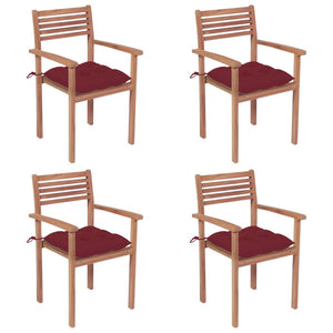 Sedie da Giardino 4 pz con Cuscini Rosso Vino Massello di Teak cod mxl 6160