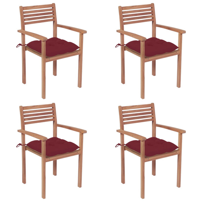 Sedie da Giardino 4 pz con Cuscini Rosso Vino Massello di Teak cod mxl 6160