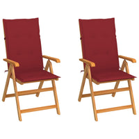 Sedie da Giardino 2 pz con Cuscini Rosso Vino Massello di Teak 3062385