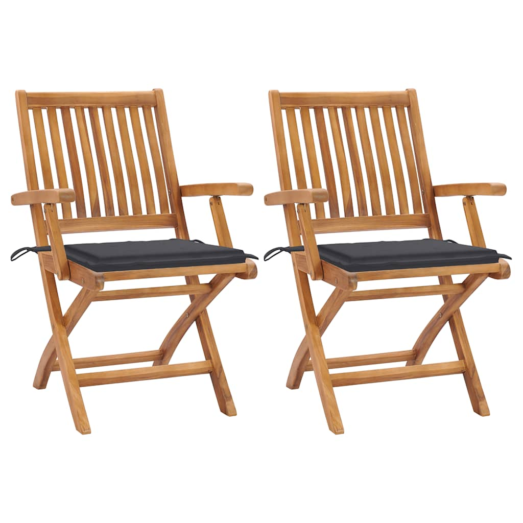 Sedie da Giardino 2 pz con Cuscini Antracite Massello di Teak 3062406