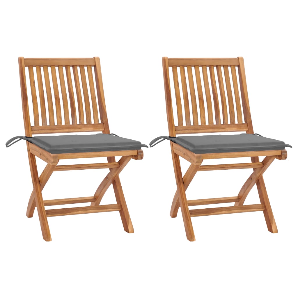 Sedie da Giardino 2 pz con Cuscini Grigi in Massello di Teak cod mxl 74929