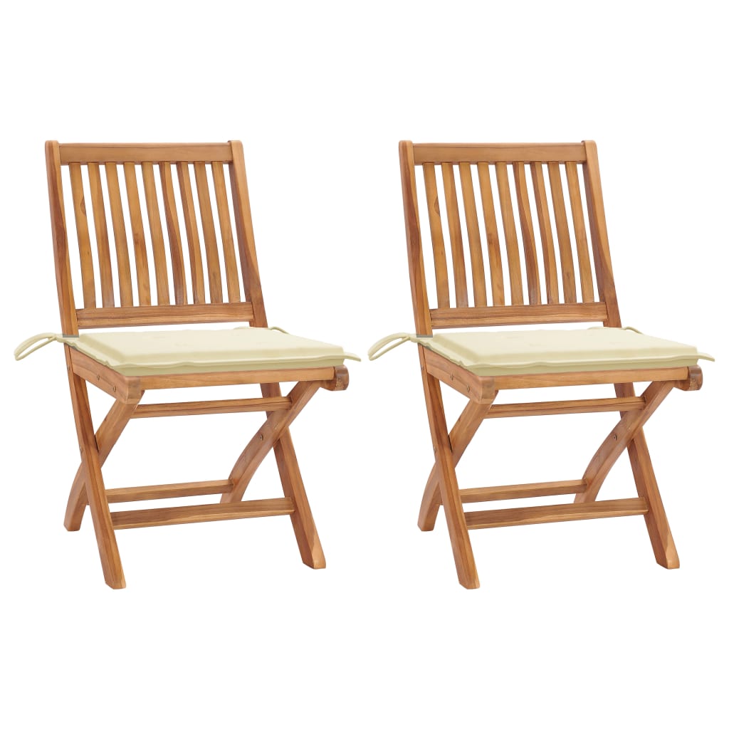 Sedie da Giardino 2 pz con Cuscini Crema in Massello di Teak cod mxl 74930