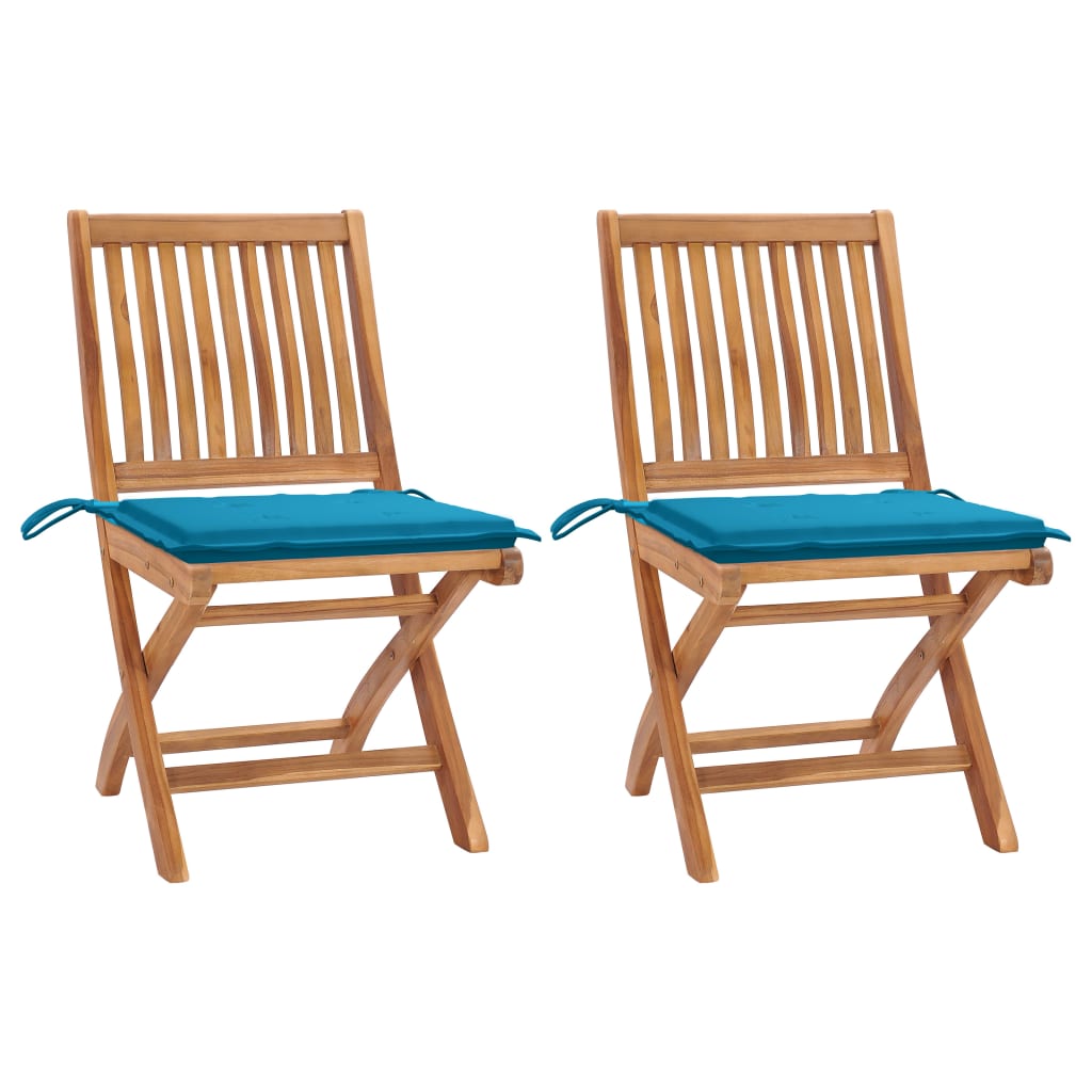 Sedie da Giardino 2 pz con Cuscini Blu in Massello di Teak 3062437