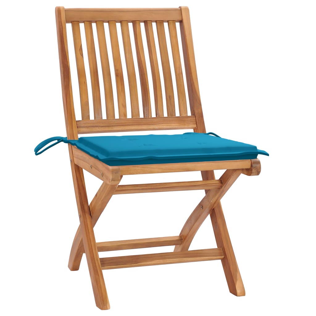 Sedie da Giardino 2 pz con Cuscini Blu in Massello di Teak 3062437