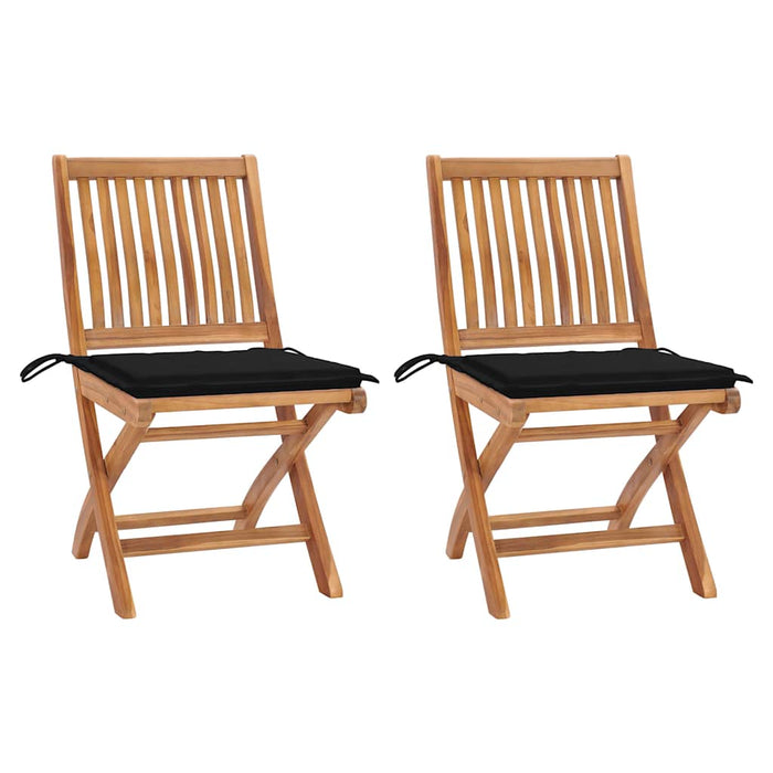 Sedie da Giardino 2 pz con Cuscini Neri in Massello di Teak 3062440