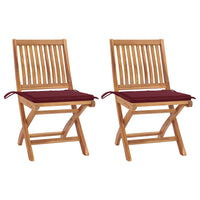 Sedie da Giardino 2 pz con Cuscini Rosso Vino Massello di Teak cod mxl 74943