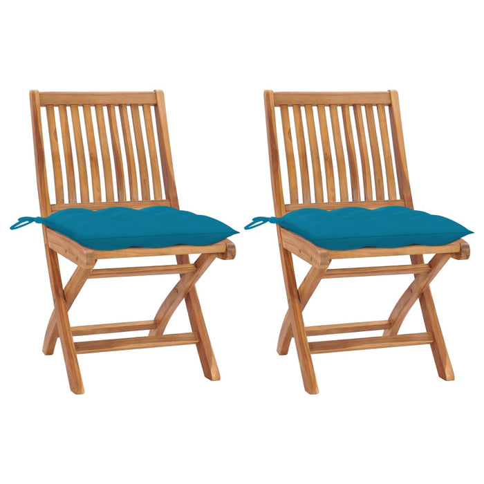 Sedie da Giardino 2 pz con Cuscini Azzurro in Massello di Teak cod mxl 74618