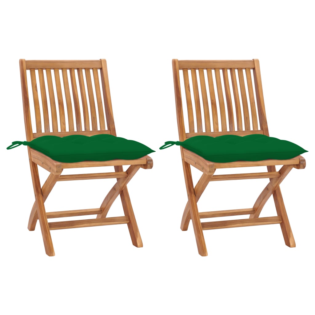 Sedie da Giardino 2 pz con Cuscini Verdi in Massello di Teak cod mxl 73797