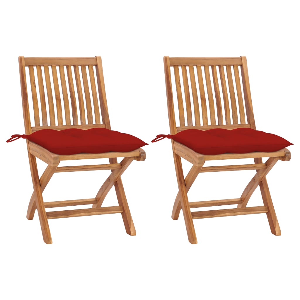 Sedie da Giardino 2 pz con Cuscini Rossi Massello di Teak cod mxl 73798