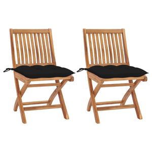 Sedie da Giardino 2 pz con Cuscini Neri in Massello di Teak 3062455