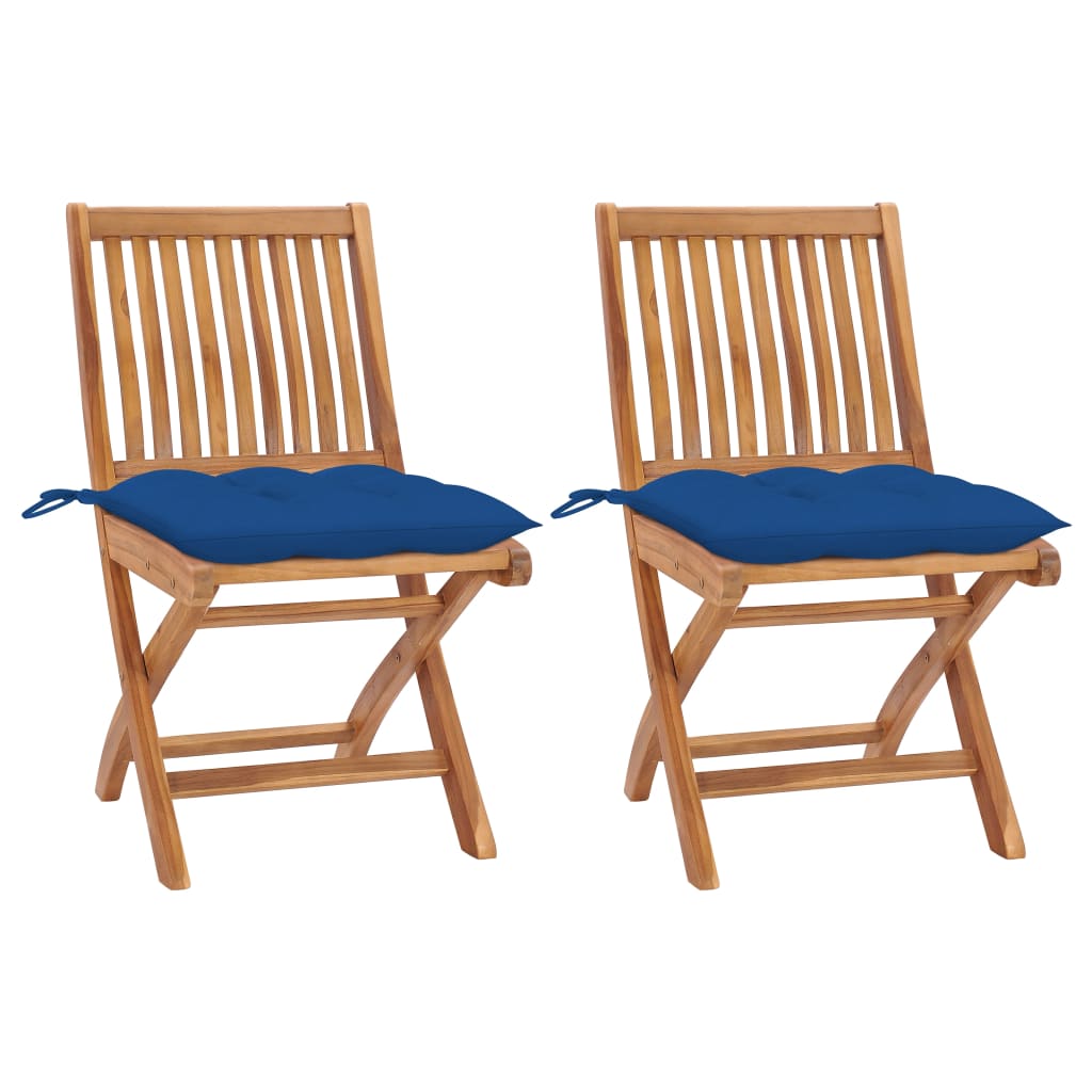 Sedie da Giardino 2 pz con Cuscini Blu in Massello di Teak 3062458