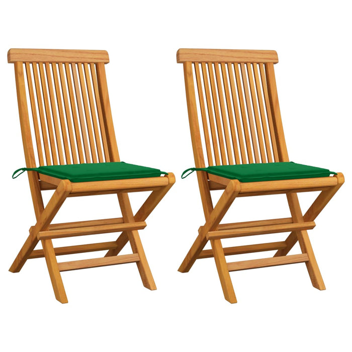 Sedie da Giardino con Cuscini Verdi 2 pz in Massello di Teak cod mxl 7163