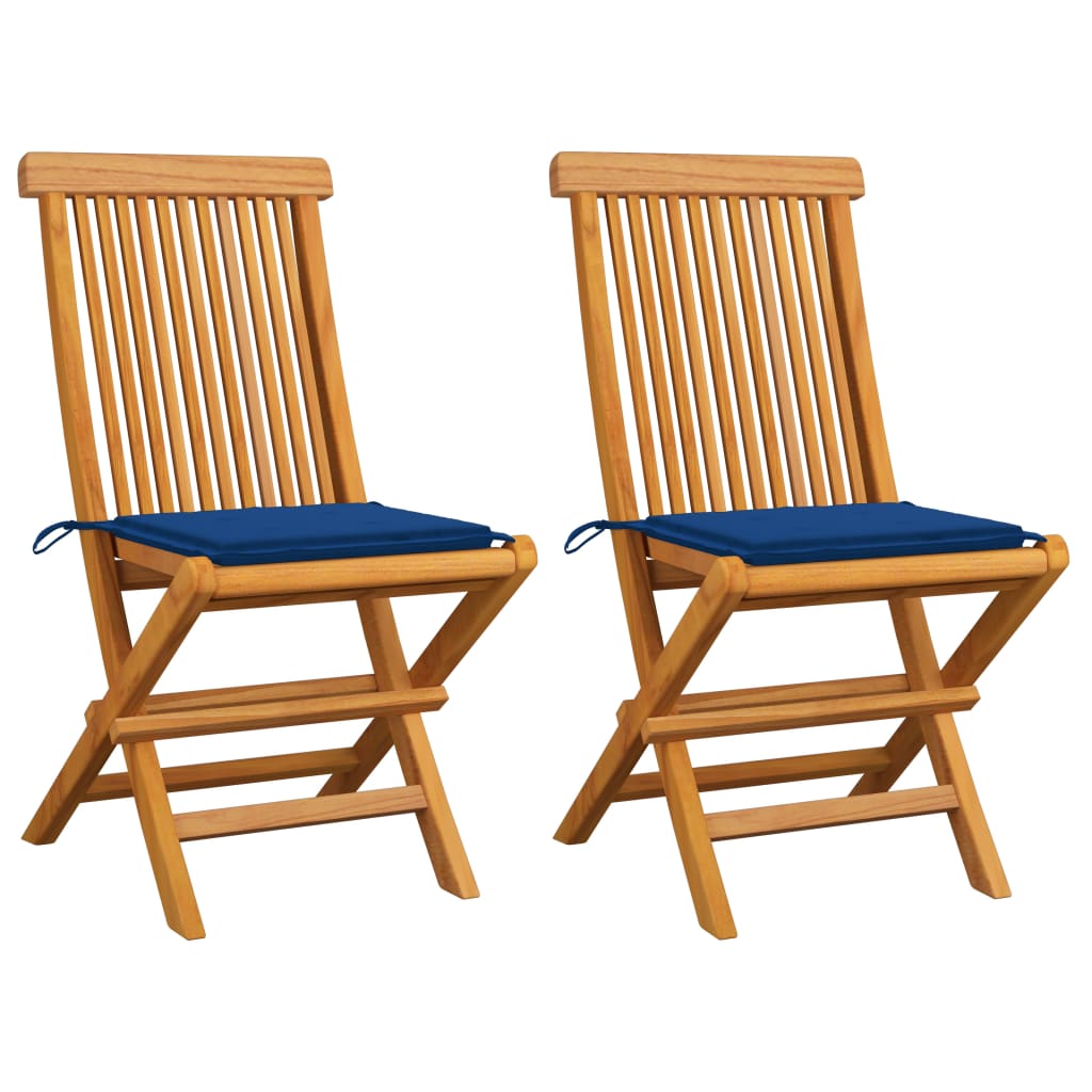 Sedie da Giardino con Cuscini Blu Reale 2 pz Massello di Teak cod mxl 7166