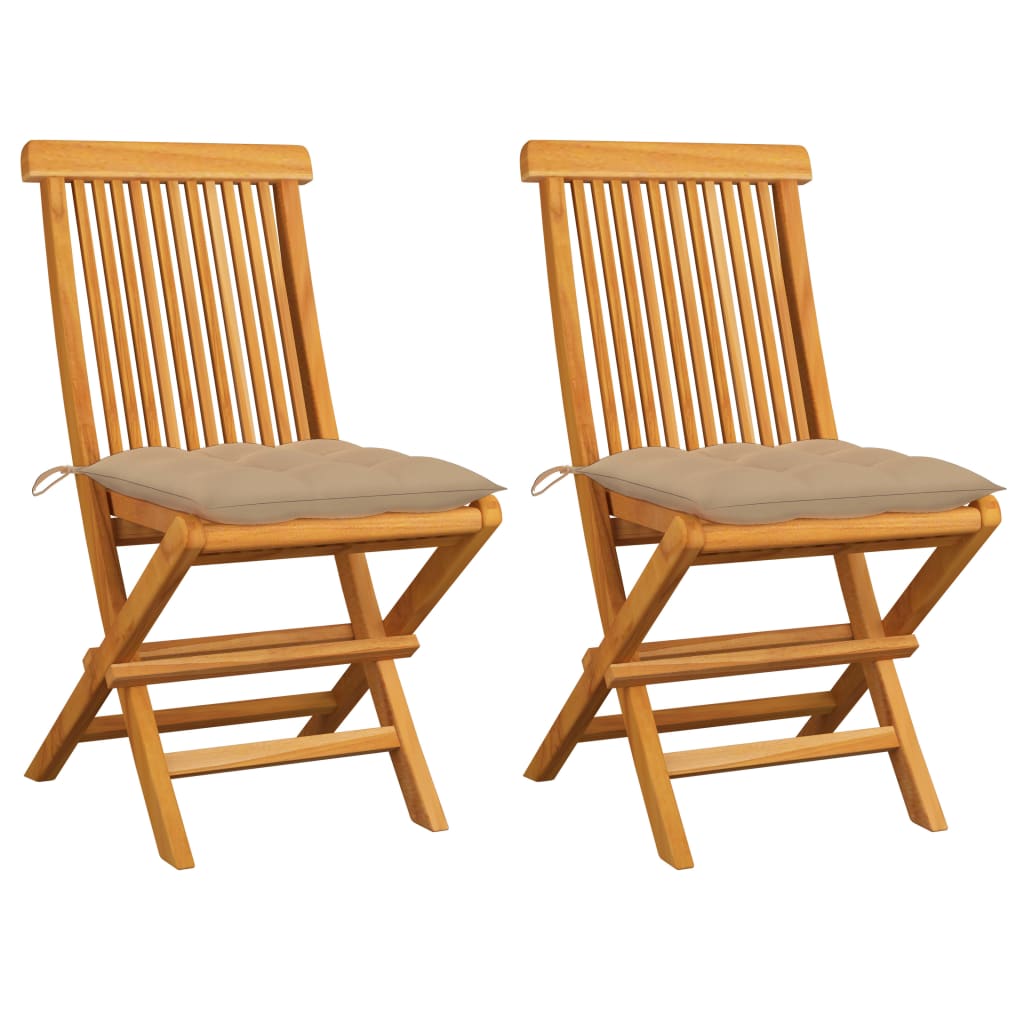 Sedie da Giardino con Cuscini Beige 2 pz in Massello di Teak cod mxl 8302