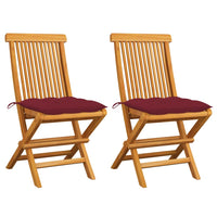 Sedie da Giardino con Cuscini Rosso Vino 2 pz Massello di Teak 3062484