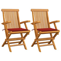 Sedie da Giardino con Cuscini Rossi 2 pz in Massello di Teak 3062493