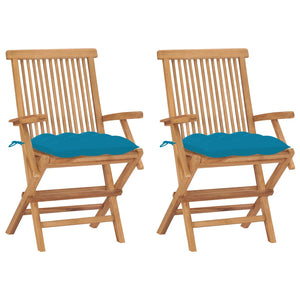 Sedie da Giardino 2 pz con Cuscini Azzurro in Massello di Teak cod mxl 45405