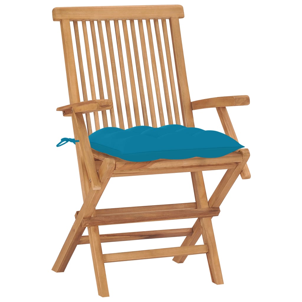 Sedie da Giardino 2 pz con Cuscini Azzurro in Massello di Teak cod mxl 45405