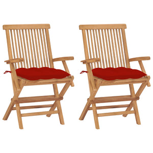 Sedie da Giardino con Cuscini Rossi 2 pz in Massello di Teak cod mxl 45427