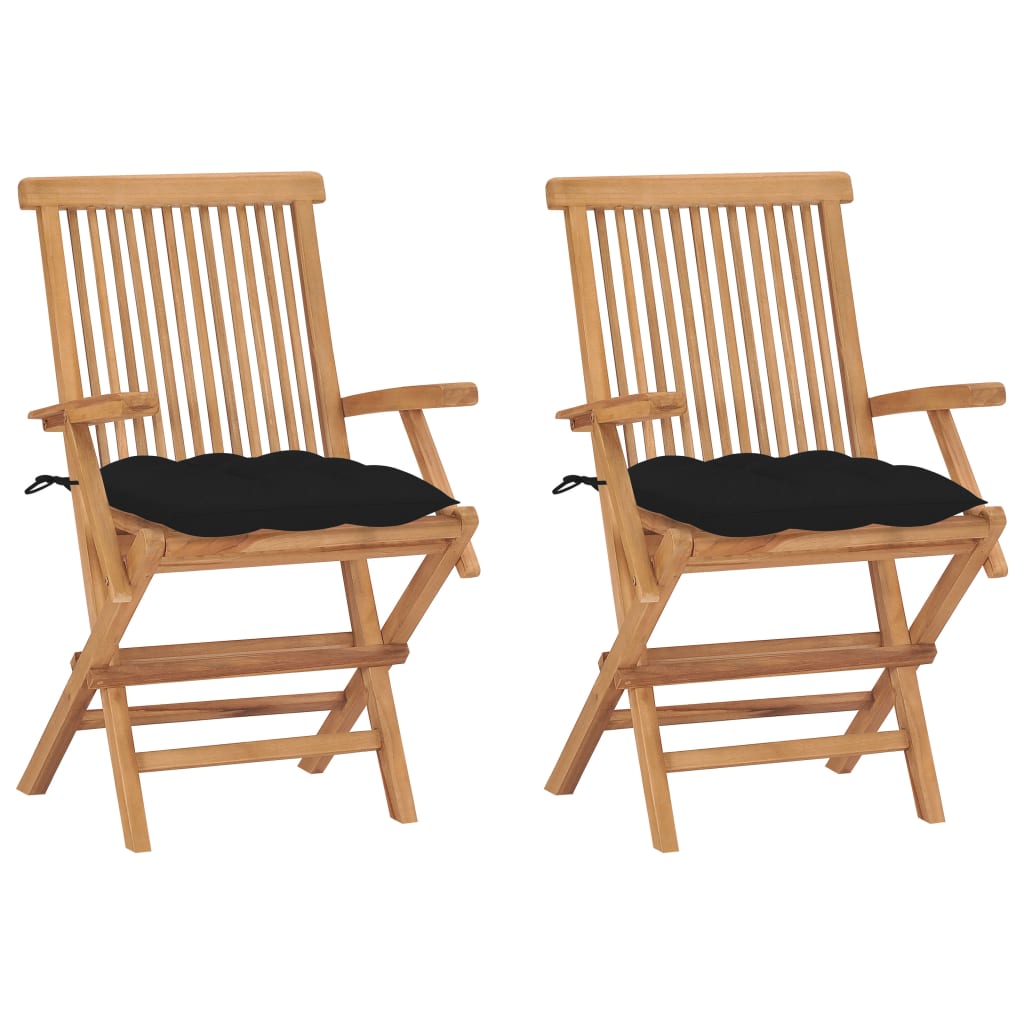 Sedie da Giardino con Cuscini Neri 2 pz in Massello di Teak cod mxl 45418