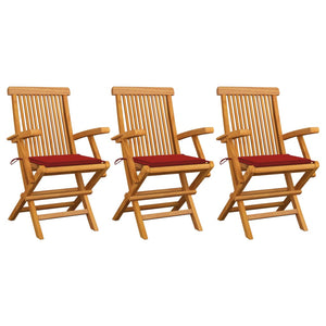 Sedie da Giardino con Cuscini Rossi 3 pz in Massello di Teak 3062520