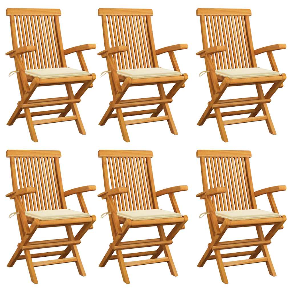 Sedie da Giardino con Cuscini Crema 6 pz in Massello di Teak 3062543