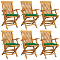 Sedie da Giardino con Cuscini Verdi 6 pz in Massello di Teak 3062546