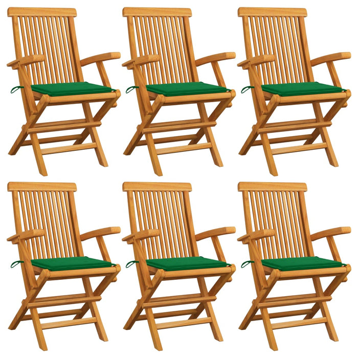 Sedie da Giardino con Cuscini Verdi 6 pz in Massello di Teak 3062546