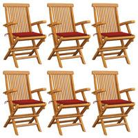 Sedie da Giardino con Cuscini Rossi 6 pz in Massello di Teak 3062547