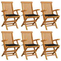 Sedie da Giardino con Cuscini Neri 6 pz in Massello di Teak cod mxl 74951