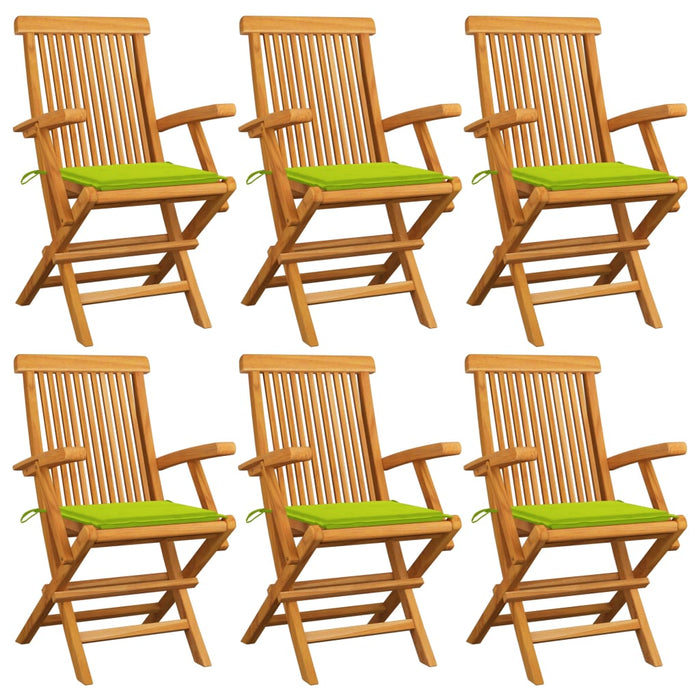 Sedie Giardino con Cuscini Verde Chiaro 6pz Legno Massello Teak 3062552