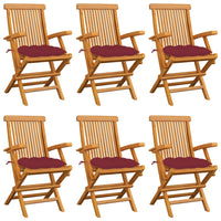 Sedie da Giardino con Cuscini Rosso Vino 6 pz Massello di Teak cod mxl 44830