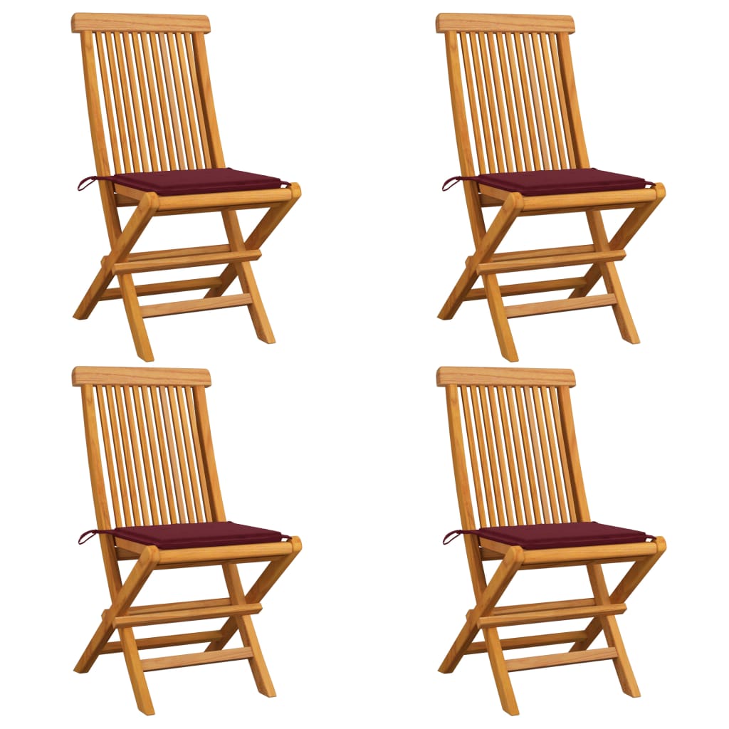 Sedie da Giardino con Cuscini Rosso Vino 4 pz Massello di Teak cod mxl 75941