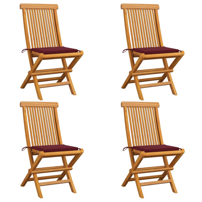 Sedie da Giardino con Cuscini Rosso Vino 4 pz Massello di Teak cod mxl 75941