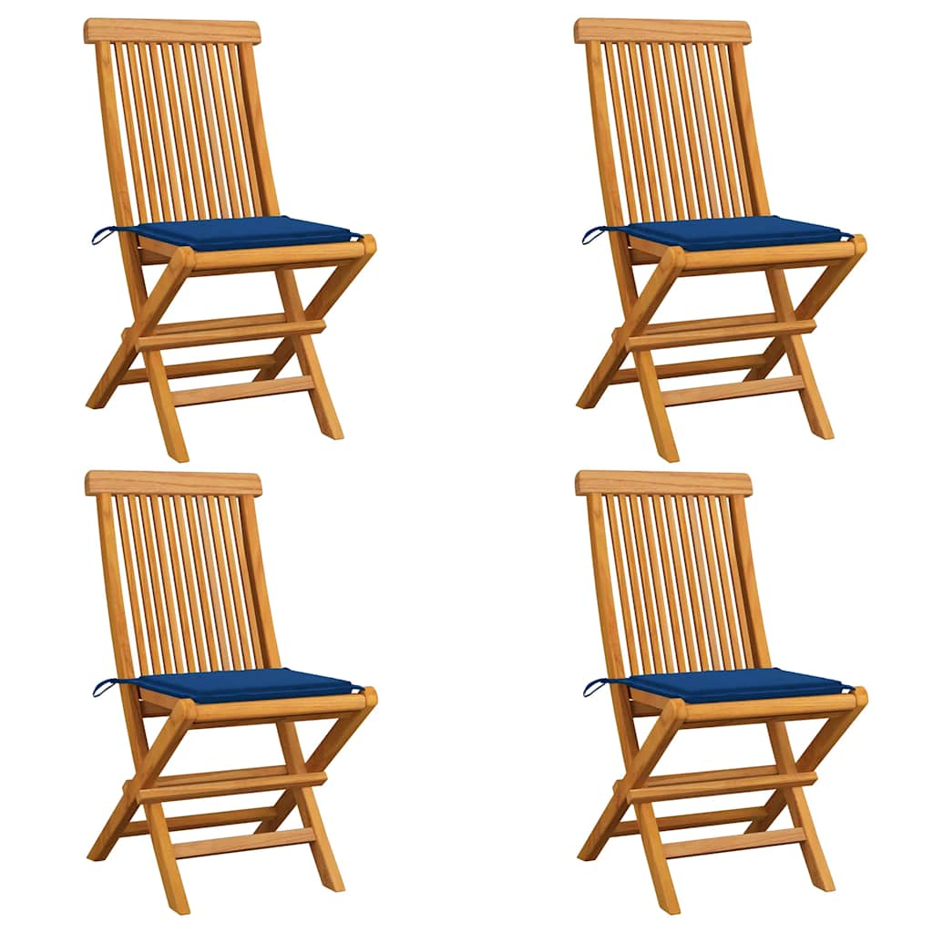 Sedie da Giardino con Cuscini Blu Reale 4 pz Massello di Teak 3062578